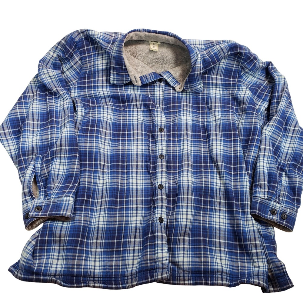 LLBean Plaid Sherpa Lined Flannel Shirt Jacket 3X Blue White Men's‎